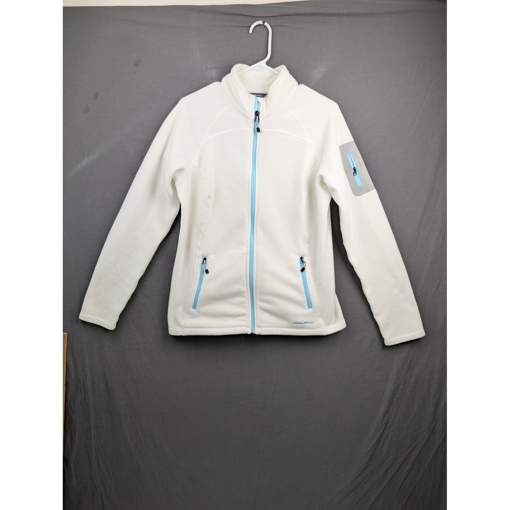 Eddie Bauer Polartec Fleece Jacket Womens Large White Blue Trim Full Zip